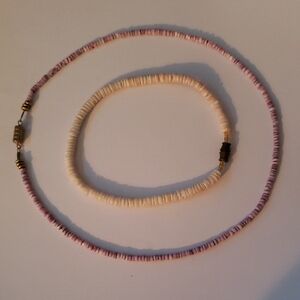 Vintage Puka Shell Necklace And Anklet Set 2 Pieces 1970s-80s
